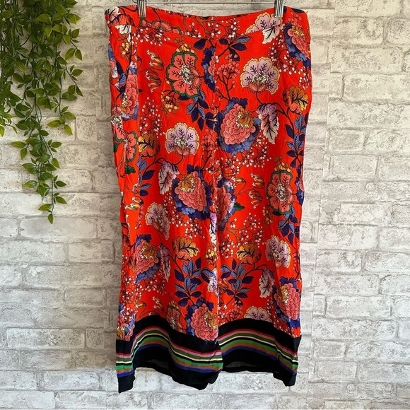 Express‎ floral stretch wide pants women’s size large cropped culottes mid rise - Picture 1 of 6